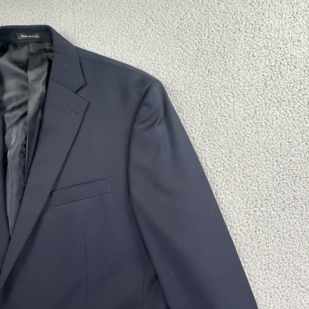 Chaps Blazer Men 44L Navy Blue Gold Button Twill Wool Blend Sport Coat